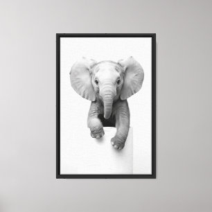 Adorable Baby Elephant Peeking Over Toilet Paper Canvas Print