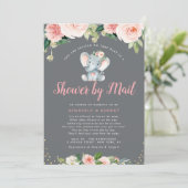 Adorable baby elephant pink floral shower by mail invitation (Standing Front)