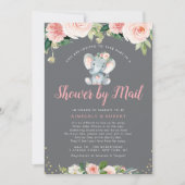 Adorable baby elephant pink floral shower by mail invitation (Front)
