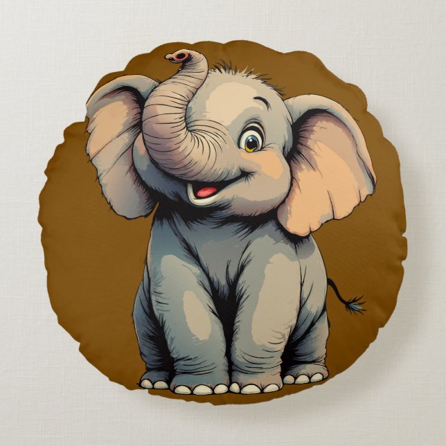 Adorable Baby Elephant Round Pillow (Front)