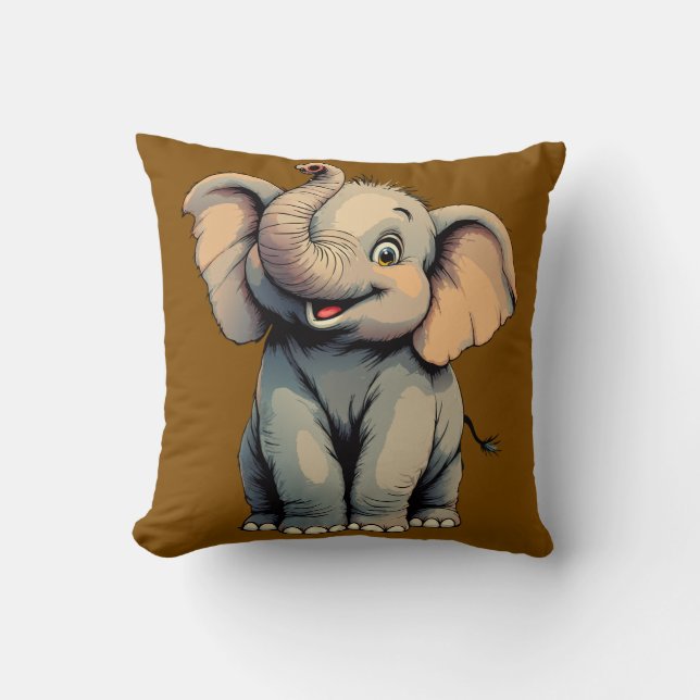 Adorable Baby Elephant Throw Pillow (Front)