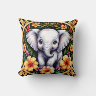 Adorable Baby Elephant Throw Pillow