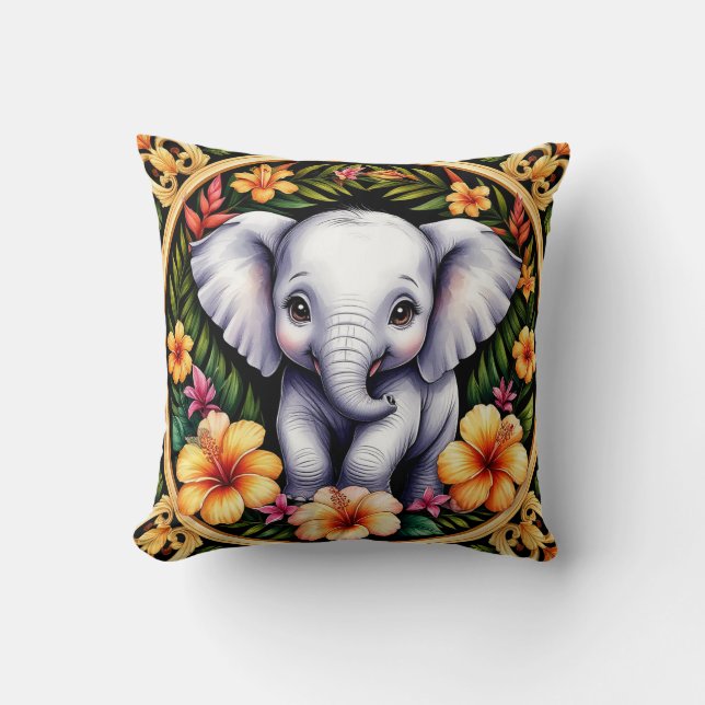 Adorable Baby Elephant Throw Pillow (Front)