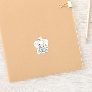 Adorable Baby Elephant with Bird and Leaf Sticker