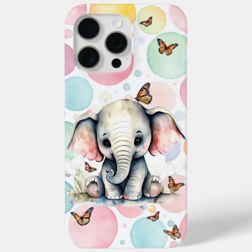 Adorable Baby Elephant with Monarch Butterflies  iPhone 15 Pro Max Case