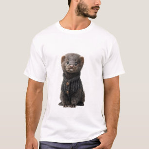 Adorable Baby Ferret in a Cozy Black Knitted T-Shirt