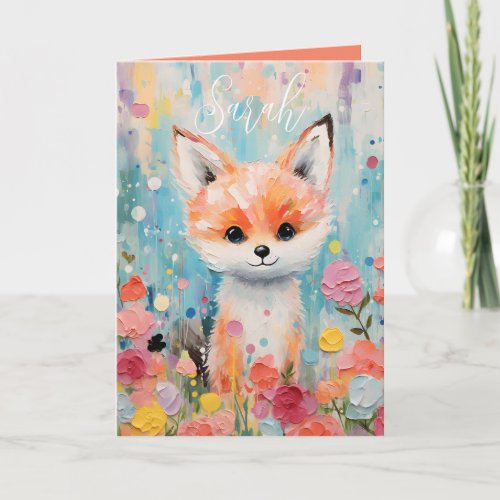 Adorable Baby Floral Fox Folded Greeting Card