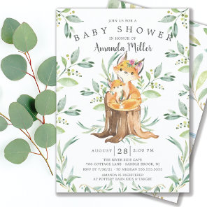 Adorable Baby Fox and Mom Baby Shower Invitation