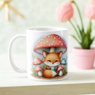 Adorable Baby Fox Under Mushroom Umbrella Coffee Mug