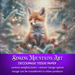 Adorable Baby Fox Winter Wonderland Decoupage Tissue Paper