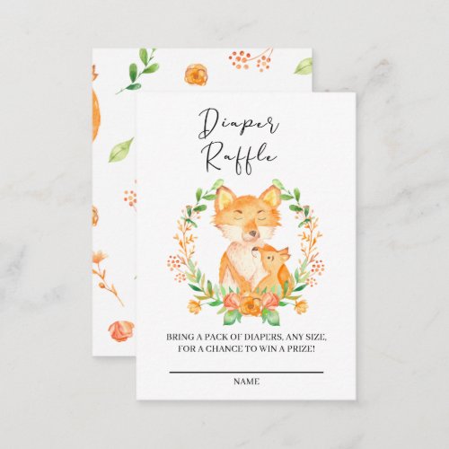 Adorable Baby Fox With Mother Diaper Raffle Ticket Enclosure Card