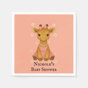 Adorable Baby Giraffe in Pink Girl Baby Shower Napkins