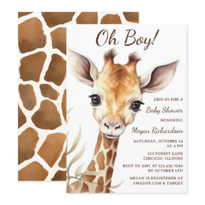 Adorable Baby Giraffe Oh Boy Baby Shower Invitation