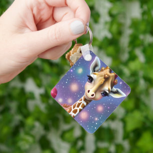 Adorable Baby Giraffe with Holly and Glitter Keychain