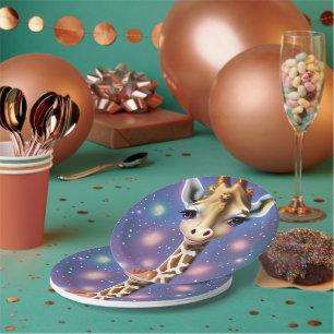 Adorable Baby Giraffe with Holly and Glitter Paper Plates