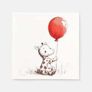 Adorable Baby Giraffe with Red Balloon Napkins