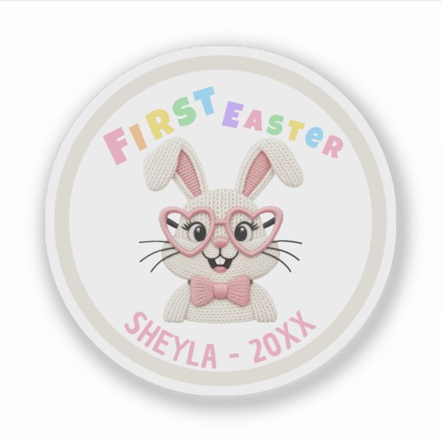 Adorable Baby Girl Boy First Easter Bunny Sticker (Front)