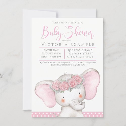 Adorable Baby Girl Elephant Baby Shower Invitation