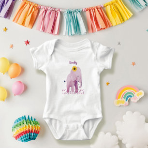Adorable Baby Girl Elephant With Name Baby Bodysuit