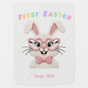 Adorable Baby Girl First Easter Bunny Name Blanket