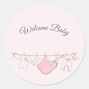 Adorable Baby Girl Shower in Pink and Gray Classic Round Sticker
