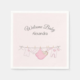 Adorable Baby Girl Shower Pink and Gray Napkins