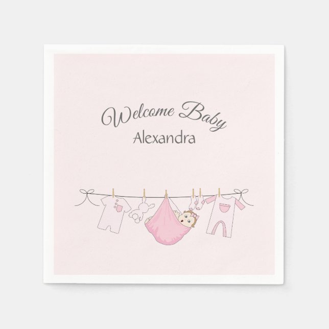 Adorable Baby Girl Shower Pink and Gray Napkins (Front)