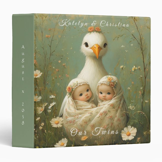 Adorable Baby Girl Twins Stork Ready To Deliver  3 Ring Binder (Front/Spine)