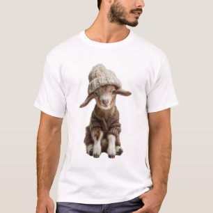 Adorable Baby Goat in Cozy Winter Knitted Outfit T-Shirt