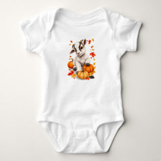 Adorable Baby Goat with Pumpkins Fall Bodysuit