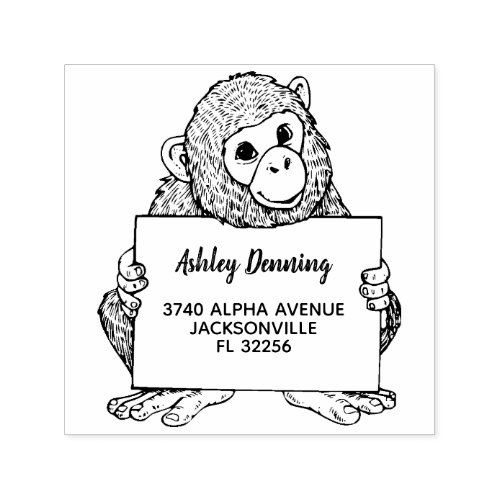 Adorable Baby Gorilla Holding Return Address Self_inking Stamp