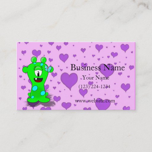 Customizable Adorable Baby Green Monster On Hearts Background Business Card Templates