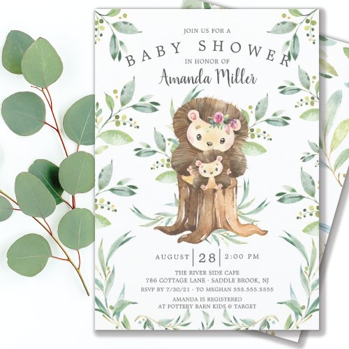 Adorable Baby Hedgehog and Mom Baby Shower  Invita Invitation