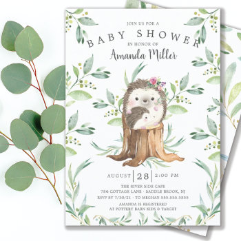 Adorable Baby Hedgehog And Mom Baby Shower  Invitation by invitationstop at Zazzle