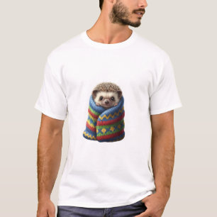 Adorable Baby Hedgehog Wrapped in a Colorful Knitt T-Shirt