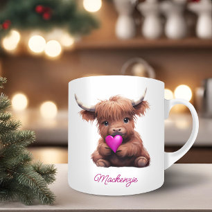 Adorable Baby Highland Cow Heart Coffee Mug