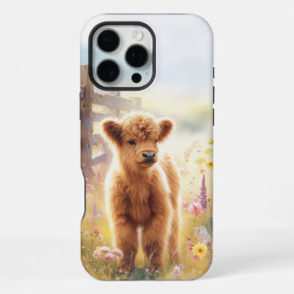 Adorable Baby Highland Cow In Flower Field iPhone 16 Pro Max Case