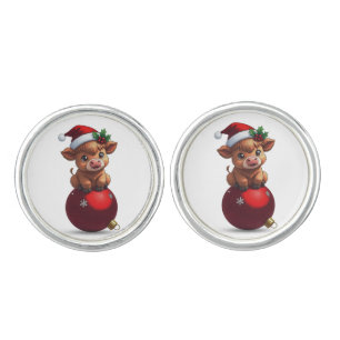 adorable baby highland cow sitting cufflinks