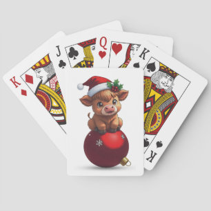 adorable baby highland cow sitting poker cards