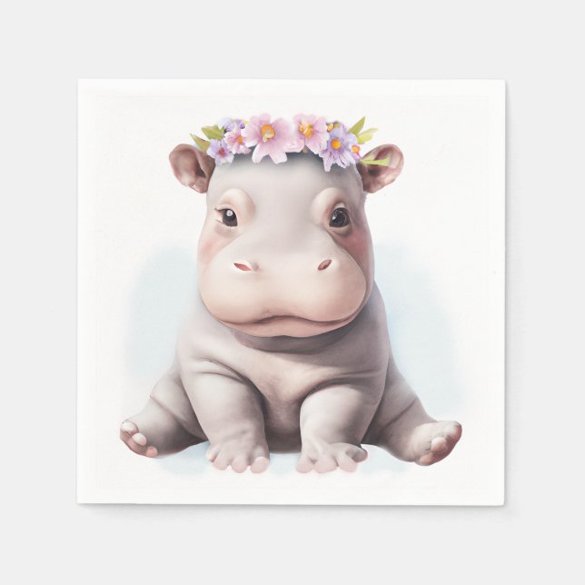 Adorable Baby Hippopotamus Napkins (Front)