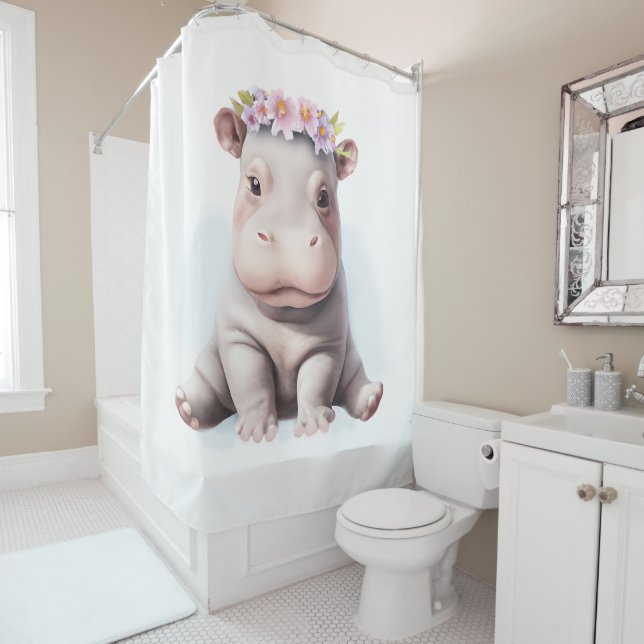 Adorable Baby Hippopotamus Shower Curtain (In Situ)