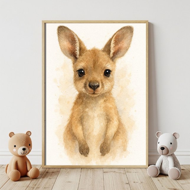 Adorable Baby Kangaroo Watercolor Art Poster (Creator Uploaded)
