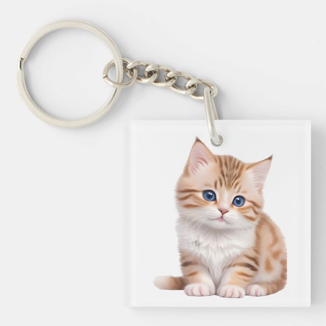 Adorable Baby Kitten Cute Feline  Keychain (Front)