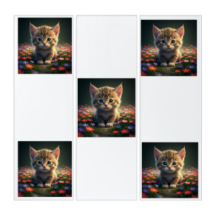 Adorable Baby Kitten in Floral Meadow Triptych