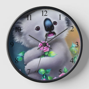 Adorable Baby Koala Bear with Flowers Clock