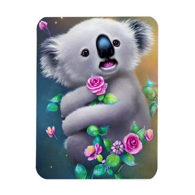 Adorable Baby Koala Bear with Flowers Magnet (Vertical)