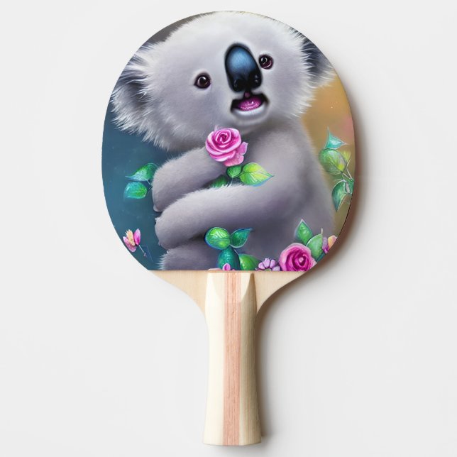 Adorable Baby Koala Bear with Flowers Ping Pong Paddle (Front)