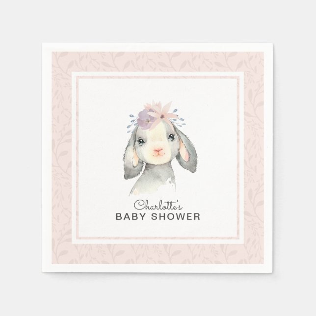Adorable Baby Lamb Girl Baby Shower Napkins (Front)