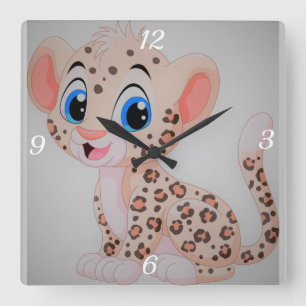 Adorable Baby Leopard Square Wall Clock