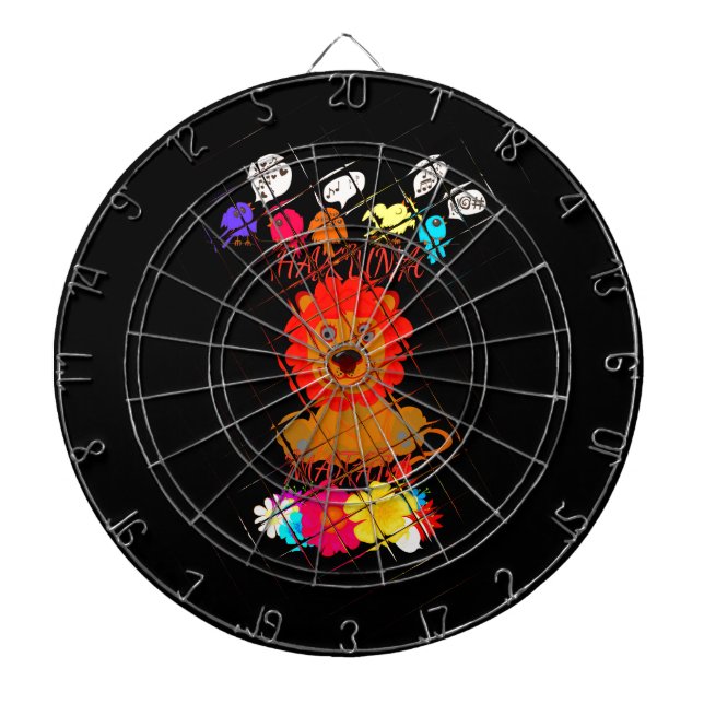 Adorable Baby Lion Art Design Motif Dartboard With Darts (Front)
